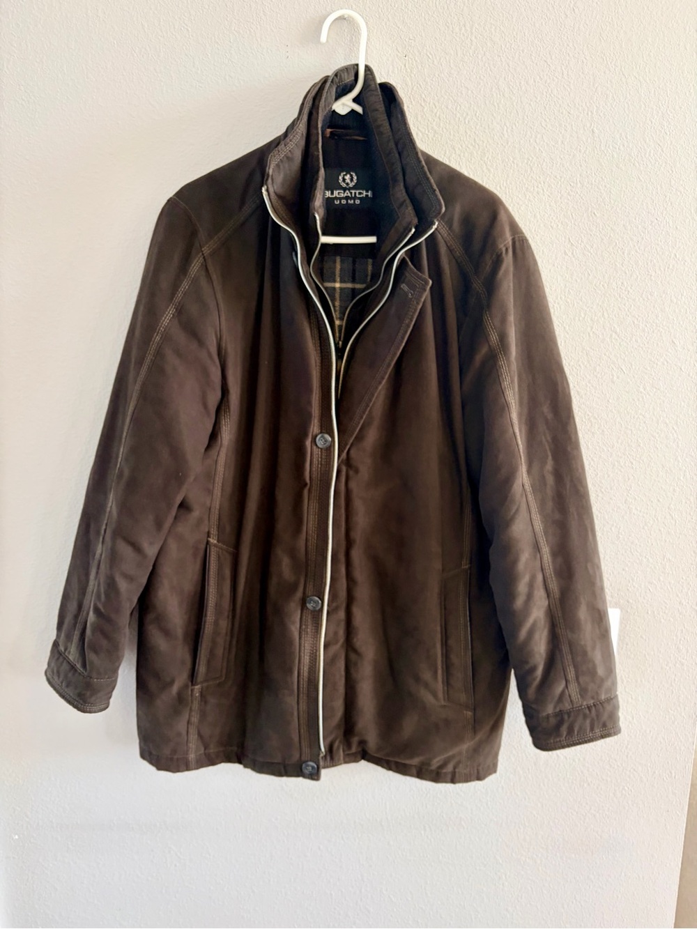 Bugatchi Dark Brown Suede-Look Men's Trench Coat